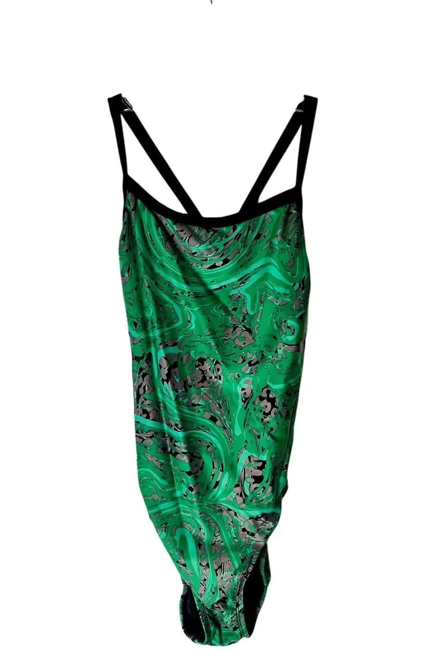 Dolfin Women's Competitive Swimsuit Size 34 Green Black Marble Swirl